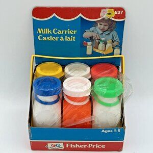 Vintage Fisher-Price Fun with Food Milk Bottles Set #637 w/ Crate Complete